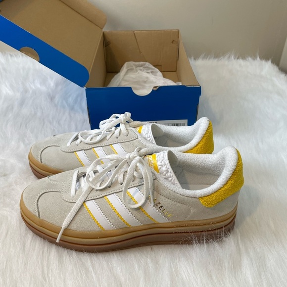 Adidas Gazelle Bold White and Gold Yellow Sneakers - Picture 1 of 10